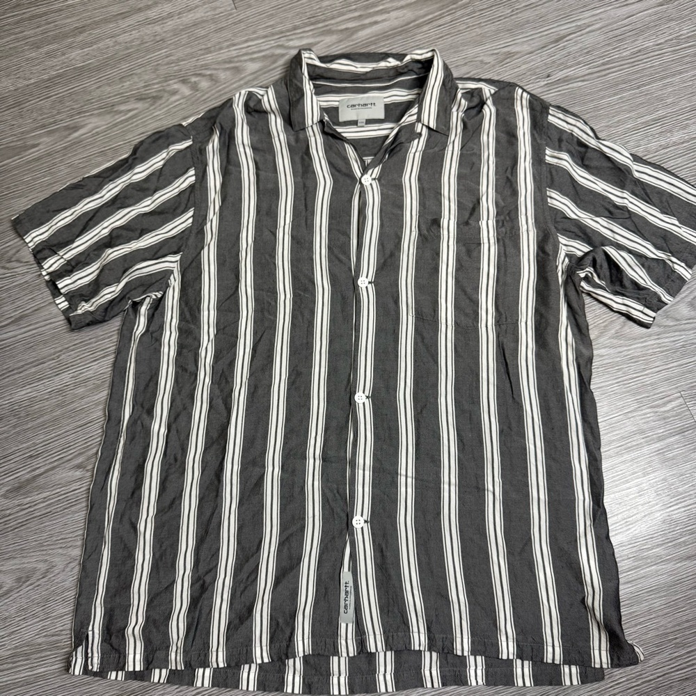 Carhartt WIP Men’s Work In Progress S/S Shirt Striped Gray White Sz XXL Viscose